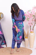Royal Blue Muslin Floral Embellished Kurta Set - Qurbat