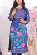 Royal Blue Muslin Floral Embellished Kurta Set - Qurbat