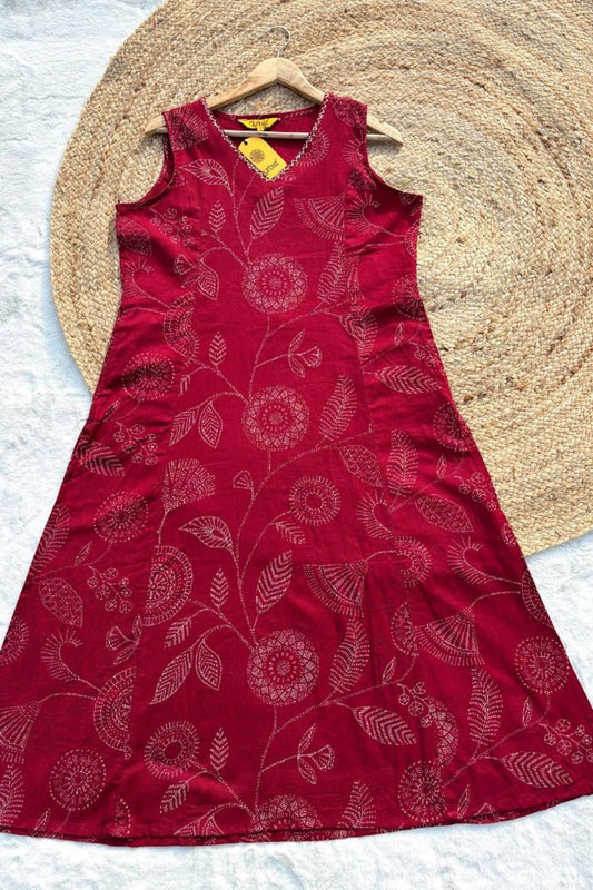 Rustic RED Cotton Co - ord Set – with Delicate Print Work - Qurbat