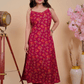 Scarlet Red Floral Cotton Kurta with Shoulder Straps - Qurbat