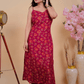 Scarlet Red Floral Cotton Kurta with Shoulder Straps - Qurbat
