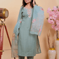 Sea Green Blossom Embroidered Muslin Suit Set - Qurbat