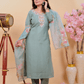 Sea Green Blossom Embroidered Muslin Suit Set - Qurbat