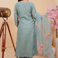 Sea Green Blossom Embroidered Muslin Suit Set - Qurbat