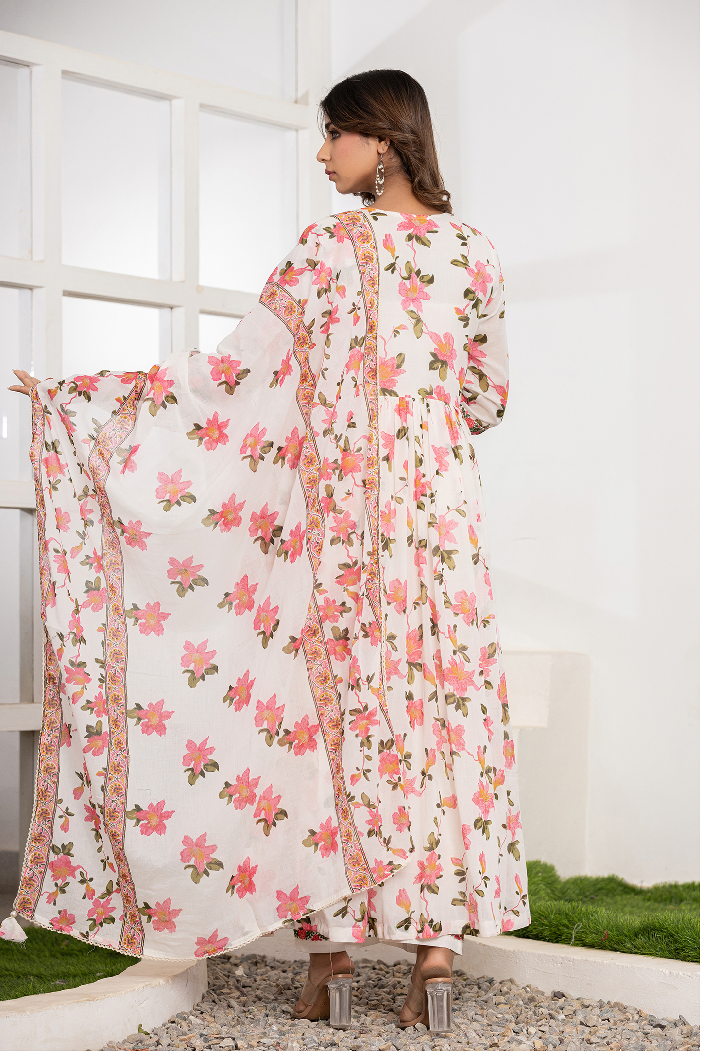 Ethereal Floral Print Anarkali Suit Set