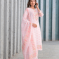 Soft Pink Floral Embroidered Three - Piece Suit Set - Qurbat