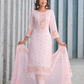 Soft Pink Floral Embroidered Three - Piece Suit Set - Qurbat