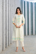 Soft Pink Floral Embroidered Three - Piece Suit Set - Qurbat