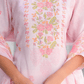 Soft Pink Floral Embroidered Three - Piece Suit Set - Qurbat