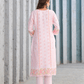 Soft Pink Floral Embroidered Three - Piece Suit Set - Qurbat