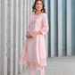 Soft Pink Floral Embroidered Three - Piece Suit Set - Qurbat