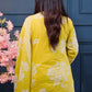 Sunshine Yellow Cotton Kurta Set with White Floral Print & Striped Dupatta – 3 Piece Summer Suit - Qurbat