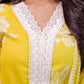 Sunshine Yellow Cotton Kurta Set with White Floral Print & Striped Dupatta – 3 Piece Summer Suit - Qurbat