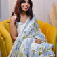 Tassel Tie - Up Cotton Kurta Set with Blue Floral Border Dupatta - Qurbat