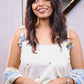 Tassel Tie - Up Cotton Kurta Set with Blue Floral Border Dupatta - Qurbat