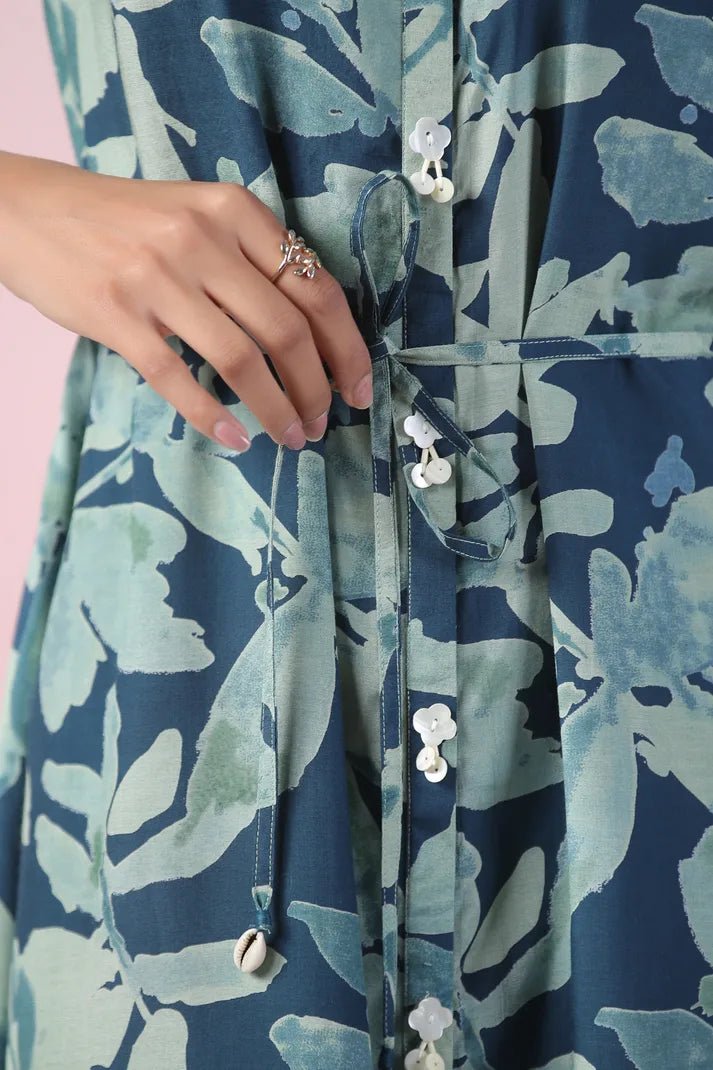 Teal Blue Digital Print Dress - Qurbat