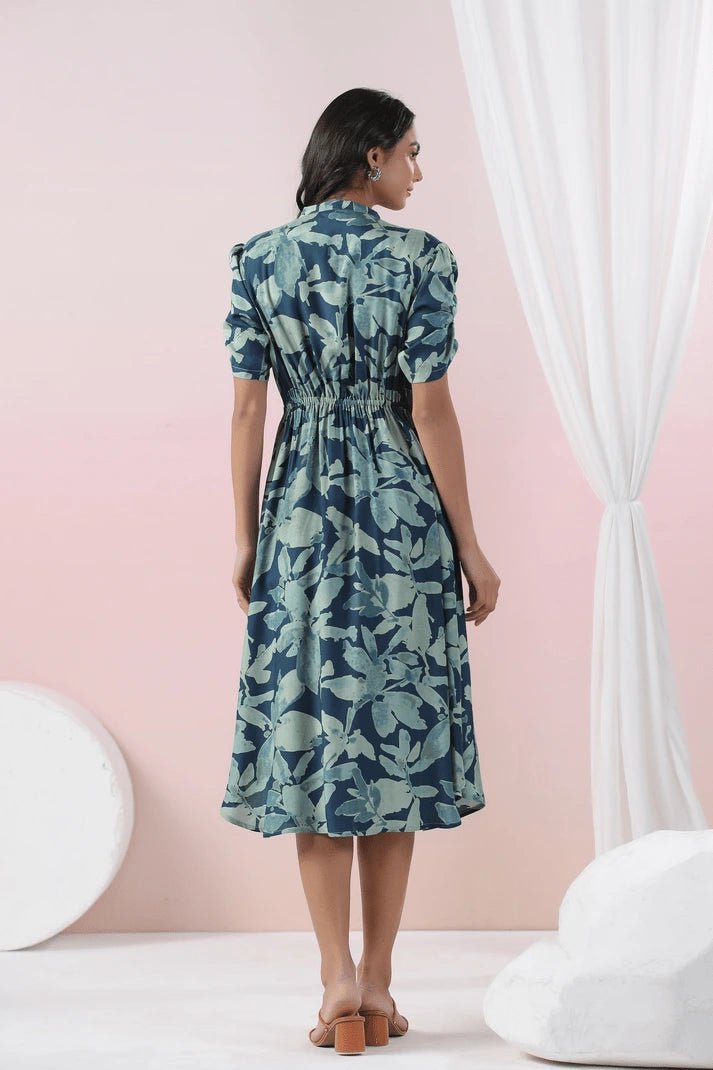 Teal Blue Digital Print Dress - Qurbat