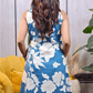 Teal Blue Floral Print Sleeveless Kurta Set (2PC) - Pure Cotton - Qurbat