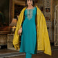 Teal Green Straight Kurta Set with Yellow Bandhej Dupatta & Hand Embroidery - Qurbat