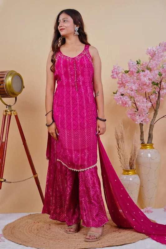Timeless Bandhani Print Sharara Set with Dupatta - Qurbat
