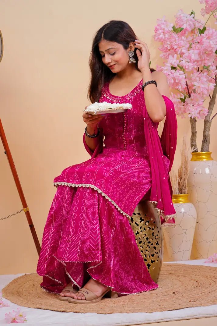 Timeless Bandhani Print Sharara Set with Dupatta - Qurbat