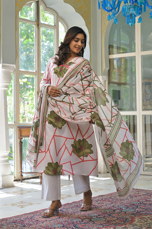 Abstract Bloom Printed Anarkali Suit Set