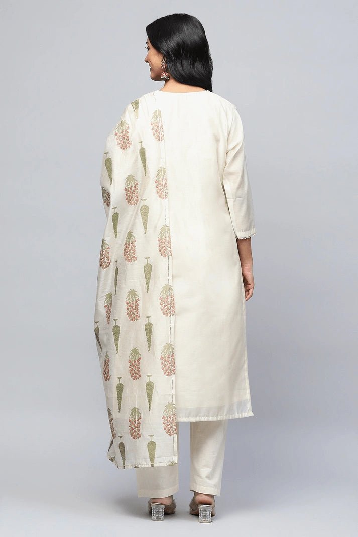 White Embroidered Suit Set for Women - Qurbat