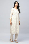 White Embroidered Suit Set for Women - Qurbat