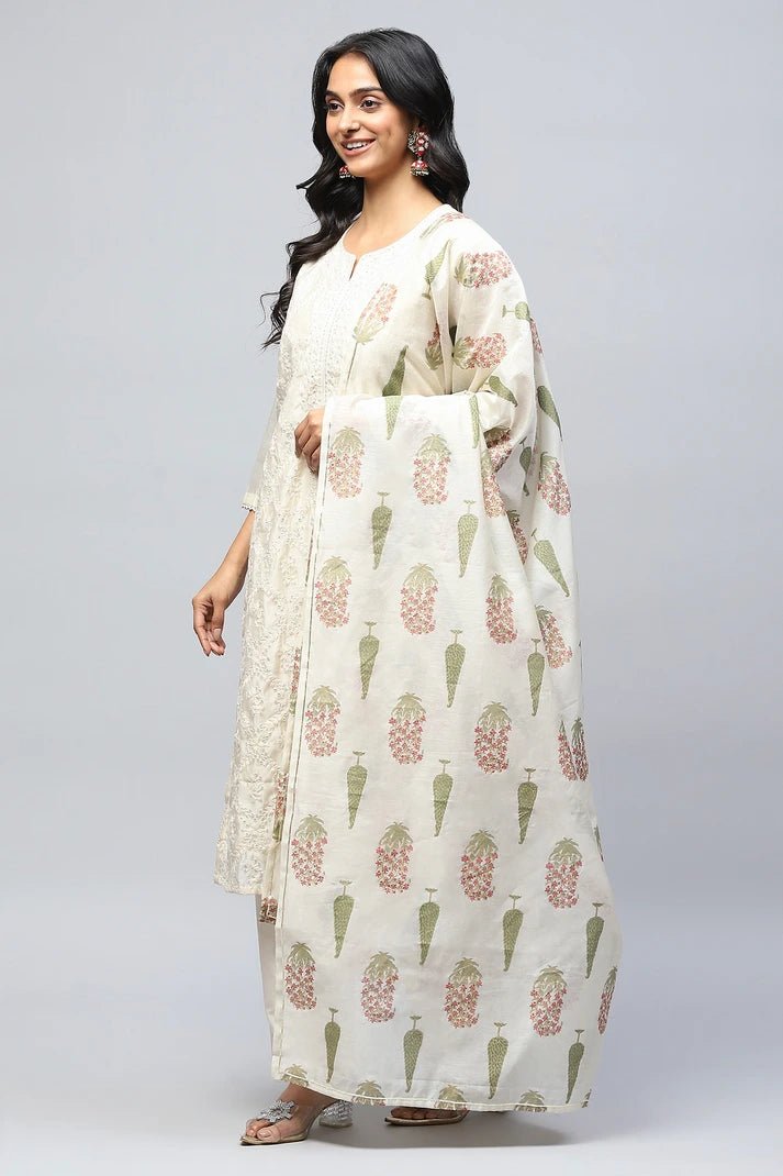 White Embroidered Suit Set for Women - Qurbat