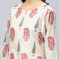 White Printed Suit Set with Mirror Work Embroidery for Women - Qurbat