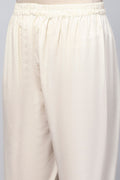 White Printed Suit Set with Mirror Work Embroidery for Women - Qurbat