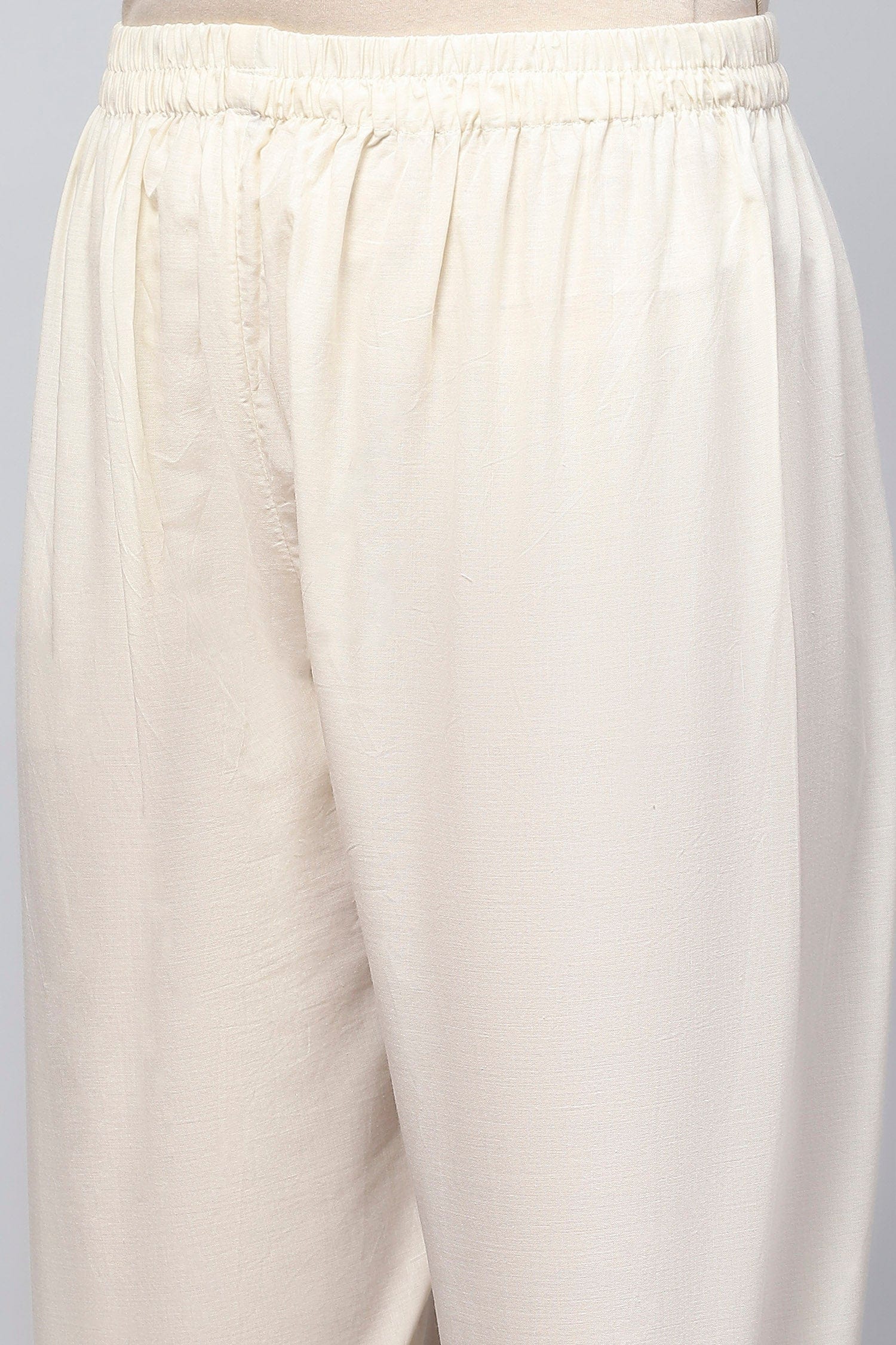 White Printed Suit Set with Mirror Work Embroidery for Women - Qurbat
