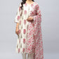 White Printed Suit Set with Mirror Work Embroidery for Women - Qurbat