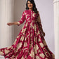 Wine Tiered Digital Print Dress with Belt - Qurbat