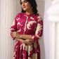 Wine Tiered Digital Print Dress with Belt - Qurbat