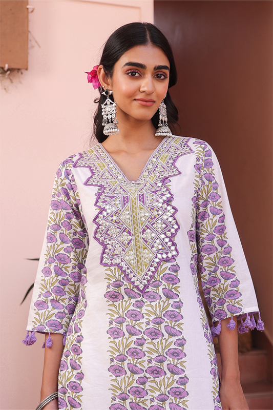 Purple Floral Mirror Work Sharara Set