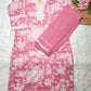 Pink Floral Cotton Kurta Set with Crochet Lace Detailing – 2PC Set