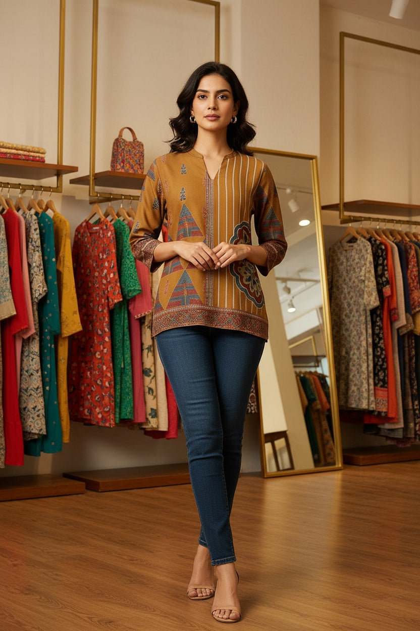 Mustard Muslin Short Kurti – Vibrant, Comfortable & Stylish