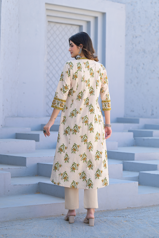 Ivory Bloom Printed Anarkali Suit Set