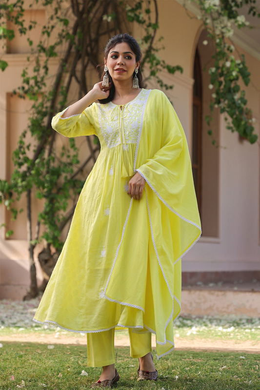 Sunshine Bloom Chikankari Suit Set