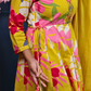 Tropical Bloom Yellow Anarkali Set with Hand Embroidered Neckline