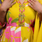 Tropical Bloom Yellow Anarkali Set with Hand Embroidered Neckline