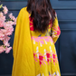 Tropical Bloom Yellow Anarkali Set with Hand Embroidered Neckline