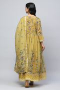 Yellow Angrakha Printed Suit Set for Women - Qurbat