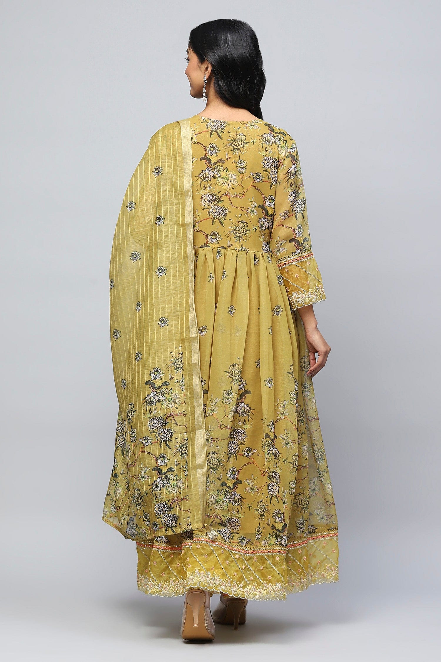 Yellow Angrakha Printed Suit Set for Women - Qurbat