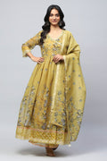 Yellow Angrakha Printed Suit Set for Women - Qurbat