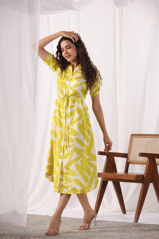 Yellow Digital Print Dress - Qurbat