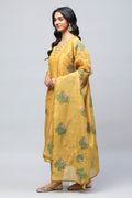 Yellow Digital Print Suit Set for Women with French Knot – Bright & Elegant - Qurbat