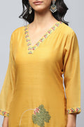 Yellow Digital Print Suit Set for Women with French Knot – Bright & Elegant - Qurbat