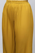 Yellow elegant Printed Suit Set for Women with Hand Embroidery - Qurbat